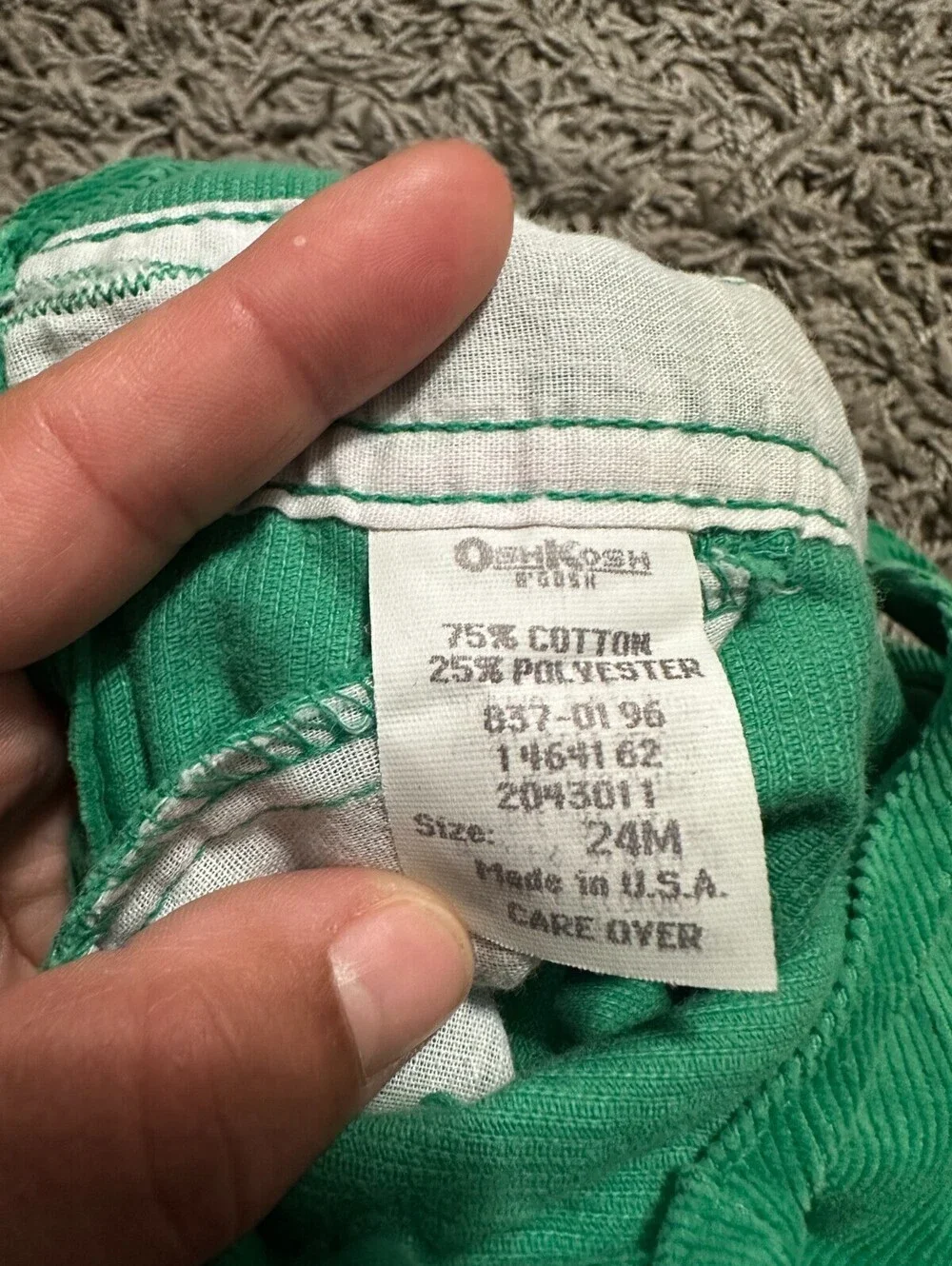 Vtg Baby Bgosh Oshkosh  USA Paper Tag Green Corduroy Overalls Sz 24M